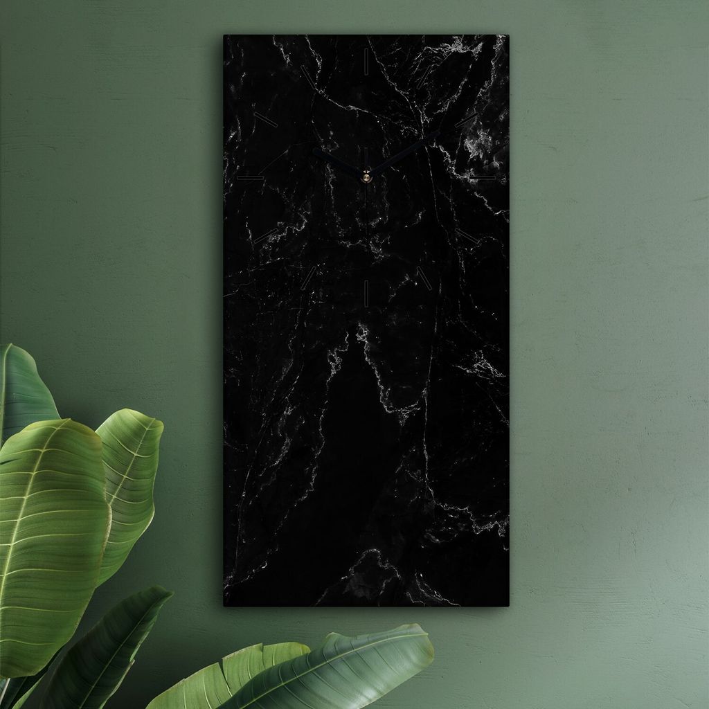 Wohnzimmer Leinwand Uhr Geräuschlos Küche 30x60 Schwarzer, Marmor, Textur, schwarze Zeiger