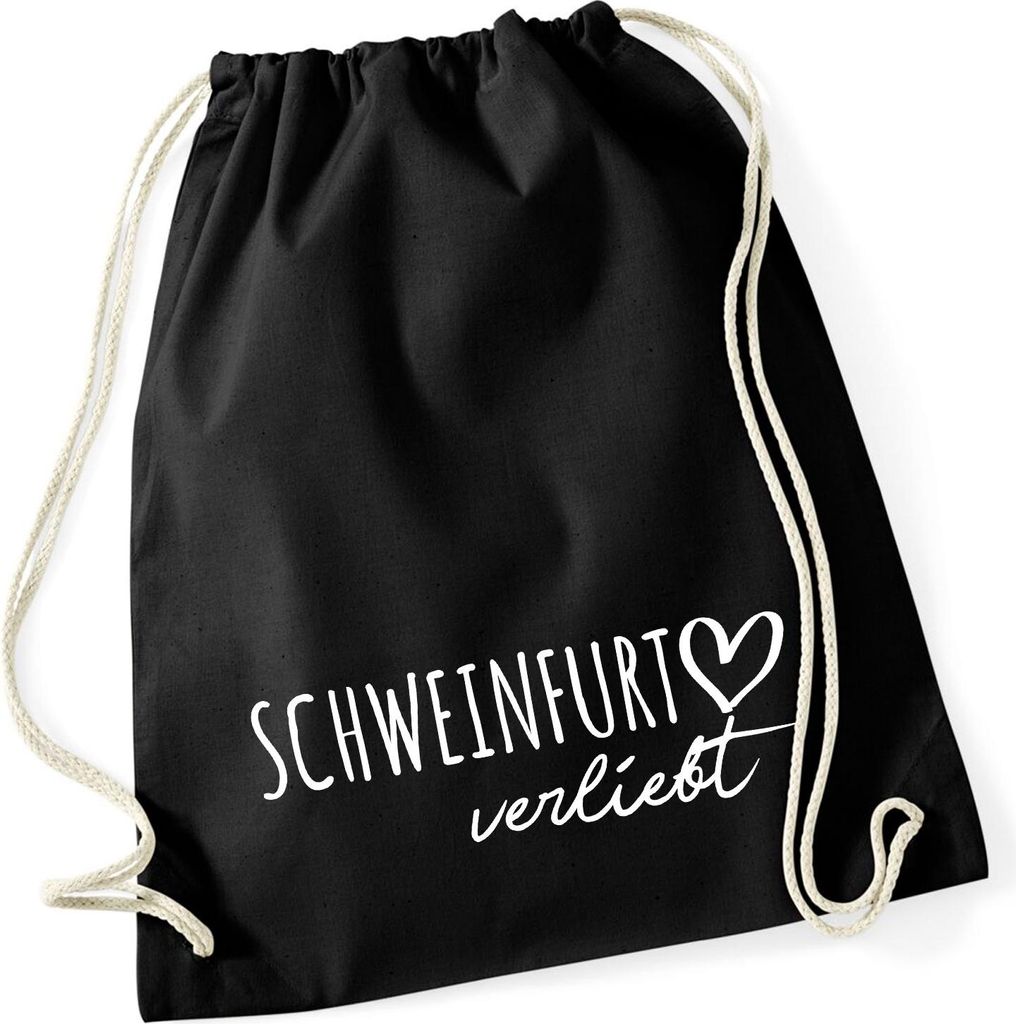 Huuraa Turnbeutel Schweinfurt verliebt 12 Liter Black Baumwolle Rucksack Geschenkidee