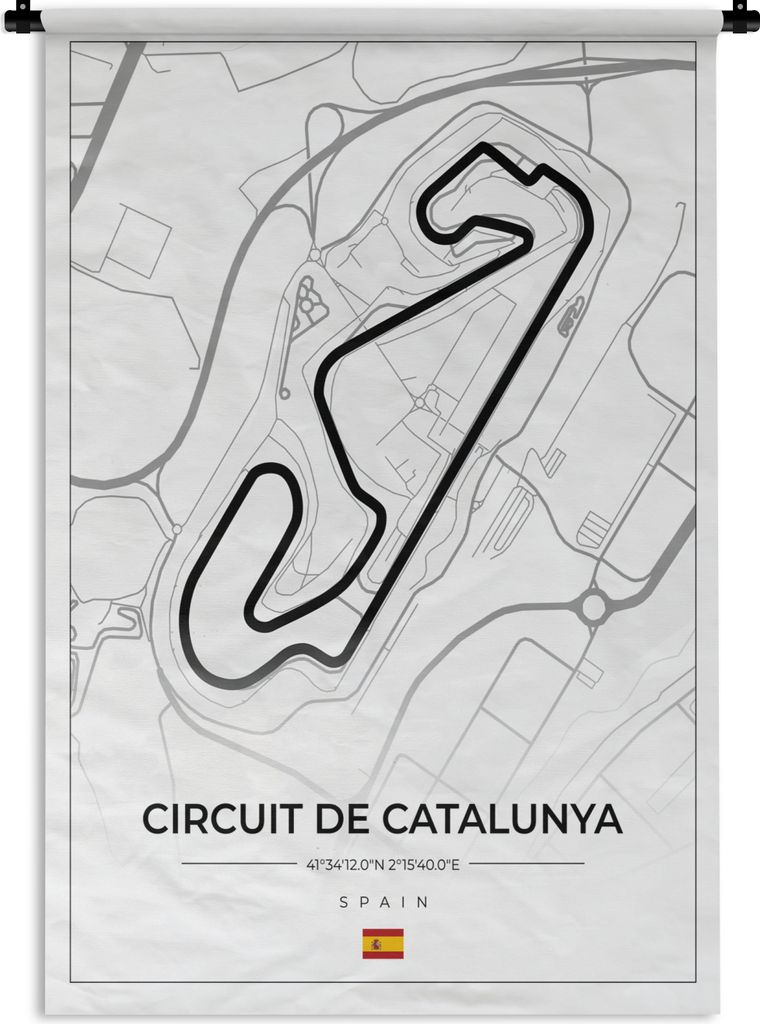 MuchoWow Wandteppich Wandbehang F1 - Rennstrecke - Circuit de Barcelona-Catalunya - Rennstrecke - Spanien - Weiß 120x180 cm Tapisserie Dekoratio...