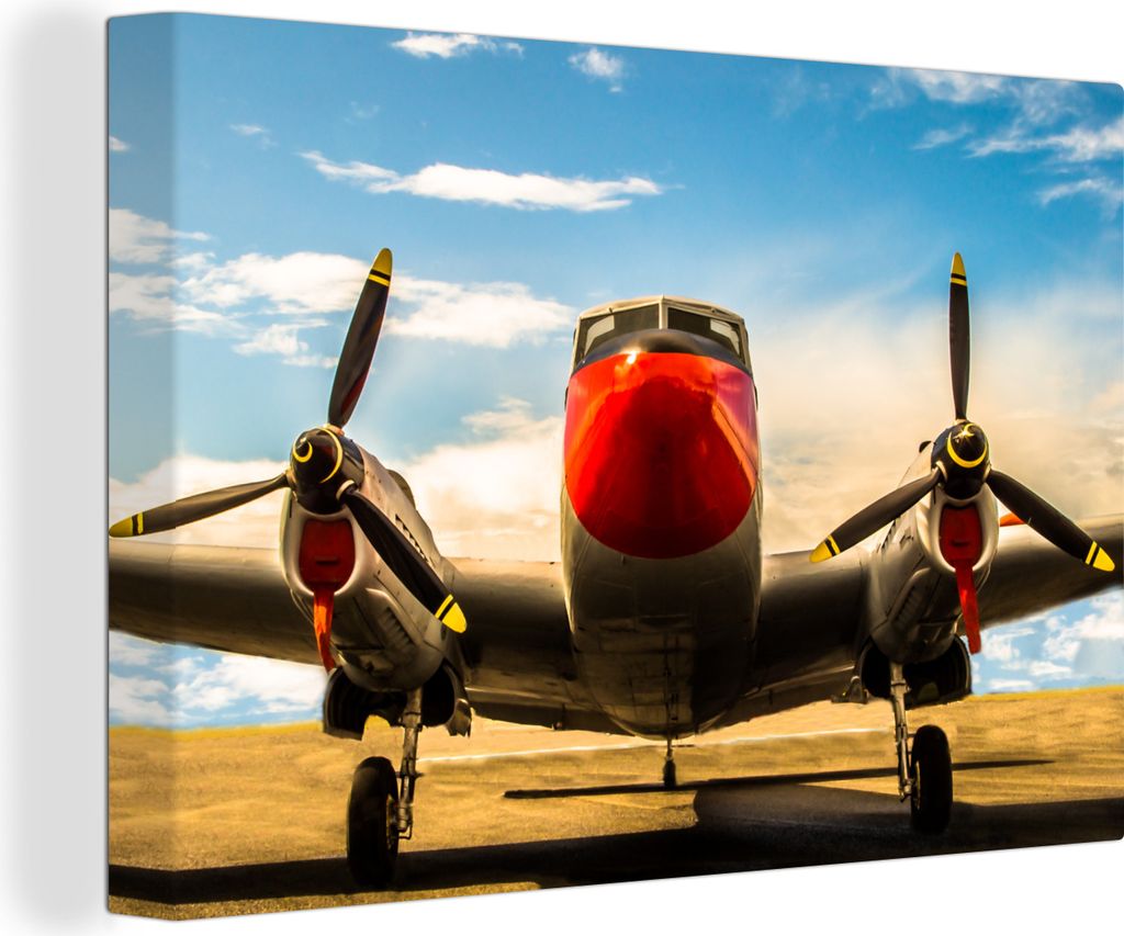 OneMillionCanvasses - Leinwandbilder - 140x90 cm, Oldtimer-Flugzeug im Sand, Wandbilder Kunstdruck Wanddekoration - Foto auf Leinwand - Gemälde ...