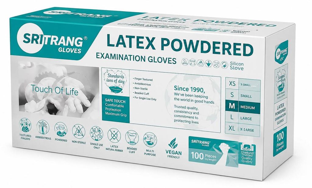 Einweghandschuhe SriTrang Latex weiß Größe M 100 Stück für Produktbild  KI-generiertes Bild