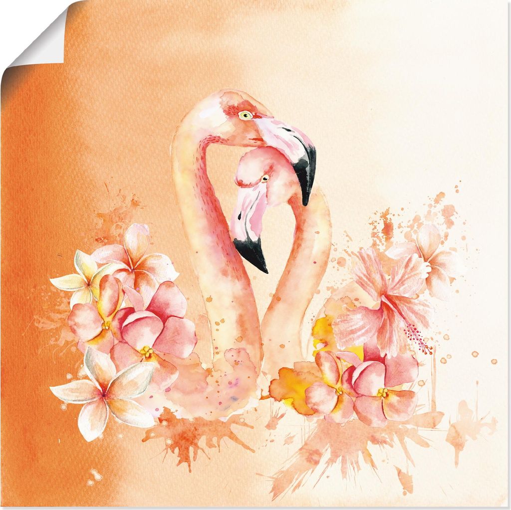 ARTland Poster Orange Flamingo in Love- Illustration Größe: 70x70 cm