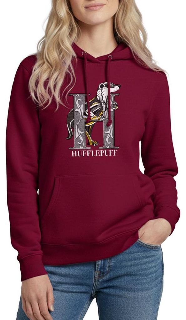 Spreadshirt Harry Potter Hufflepuff Gold monochrom Damen Hoodie, XL, Bordeaux