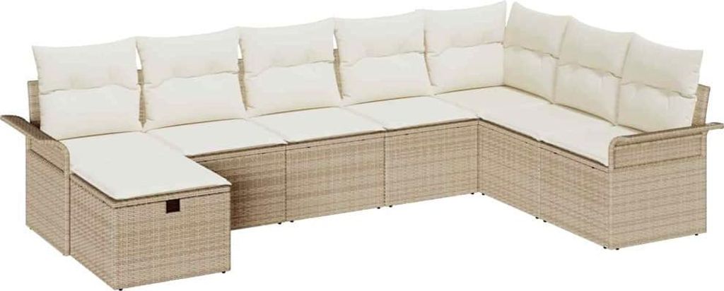 Garten-Sofa-Set mit Kissen mit Speicher 8 pcs Beige Poly Rattan