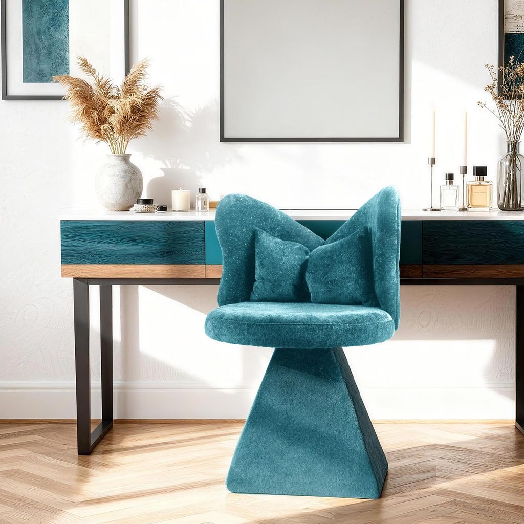 Sofucor Vanity-Stuhl mit Schmetterlingsrückenlehne, drehbarer Akzentstuhl, Make-up-Hocker, Blau mit glitzerndem Samt