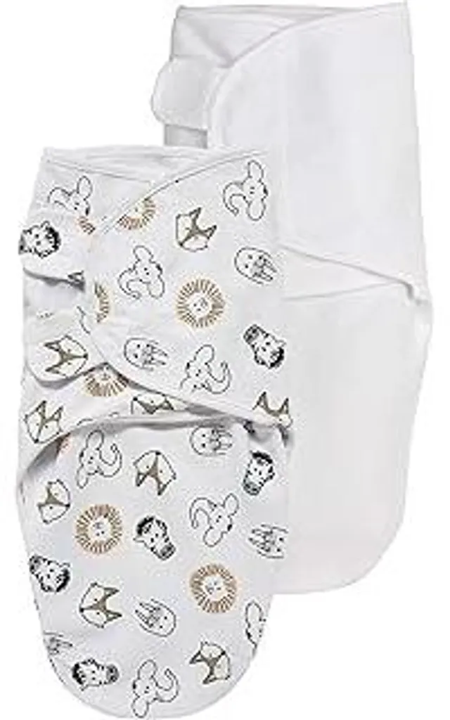 Meyco Baby Pucksack - Confezione da 2 - 0-3 mesi - Copertina Swaddle per neonati - 100% cotone - Oeko Tex - Morbido comfort durante il sonno - Assorbente - Animal - Bianco
