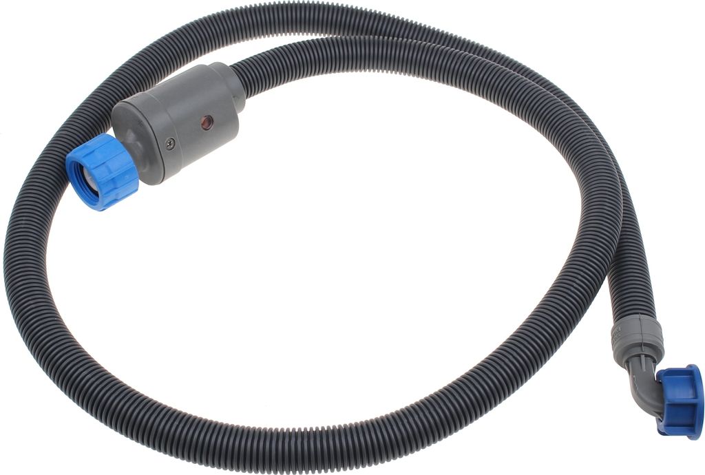 A flexible corrugated hose with connectors on both ends, likely for a washing machine.