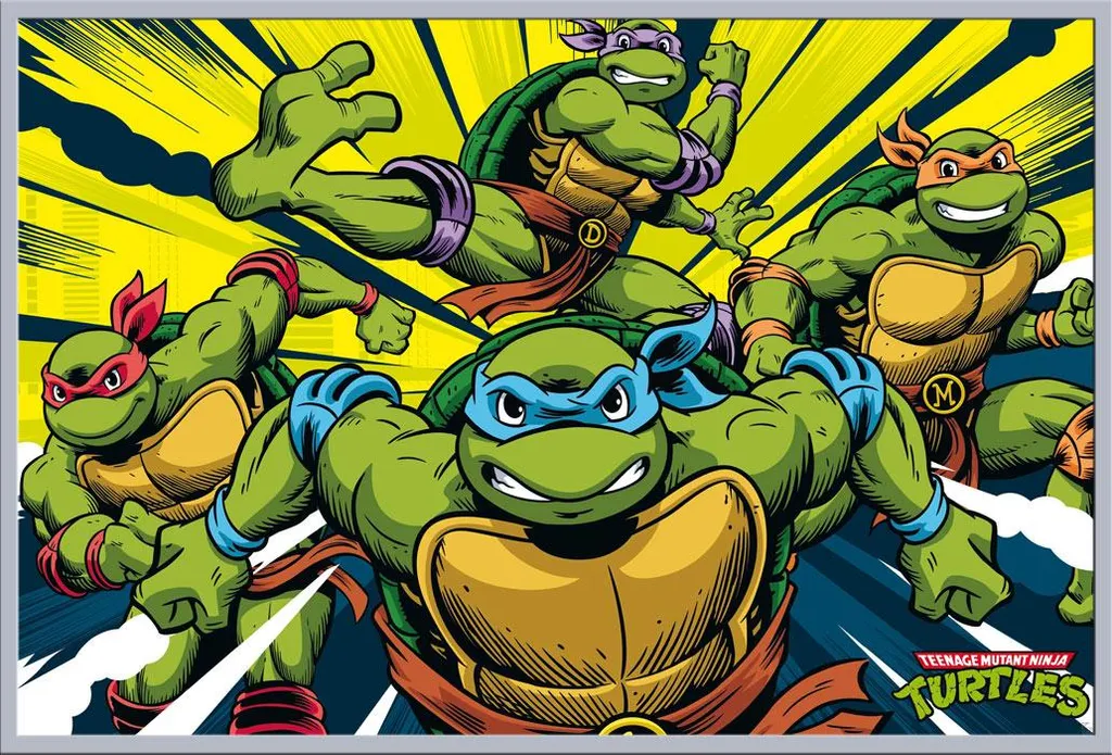 Affiche TMNT avec Cadre Argenté Shinsuke : Déco Murale Prête à Accrocher