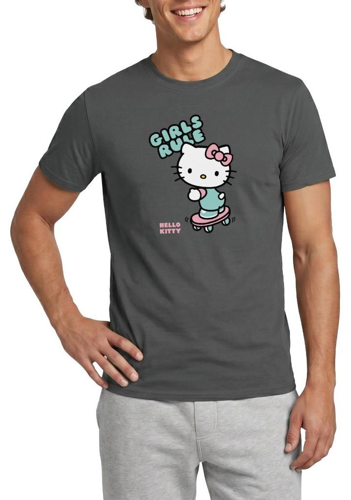 Spreadshirt Hello Kitty Auf Skateboard Girls Rule Männer T-Shirt, 3XL, Anthrazit