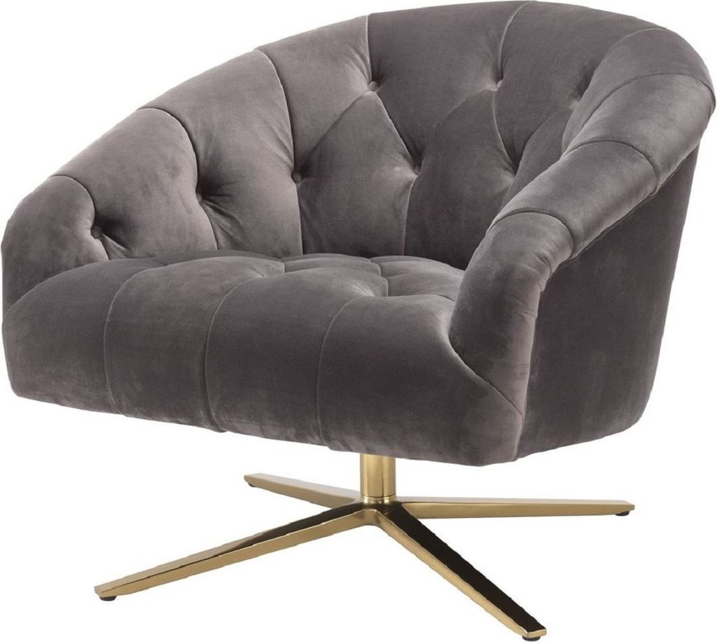 Casa Padrino Luxus Drehsessel Grau / Messingfarben 86 x 87 Produktbild 