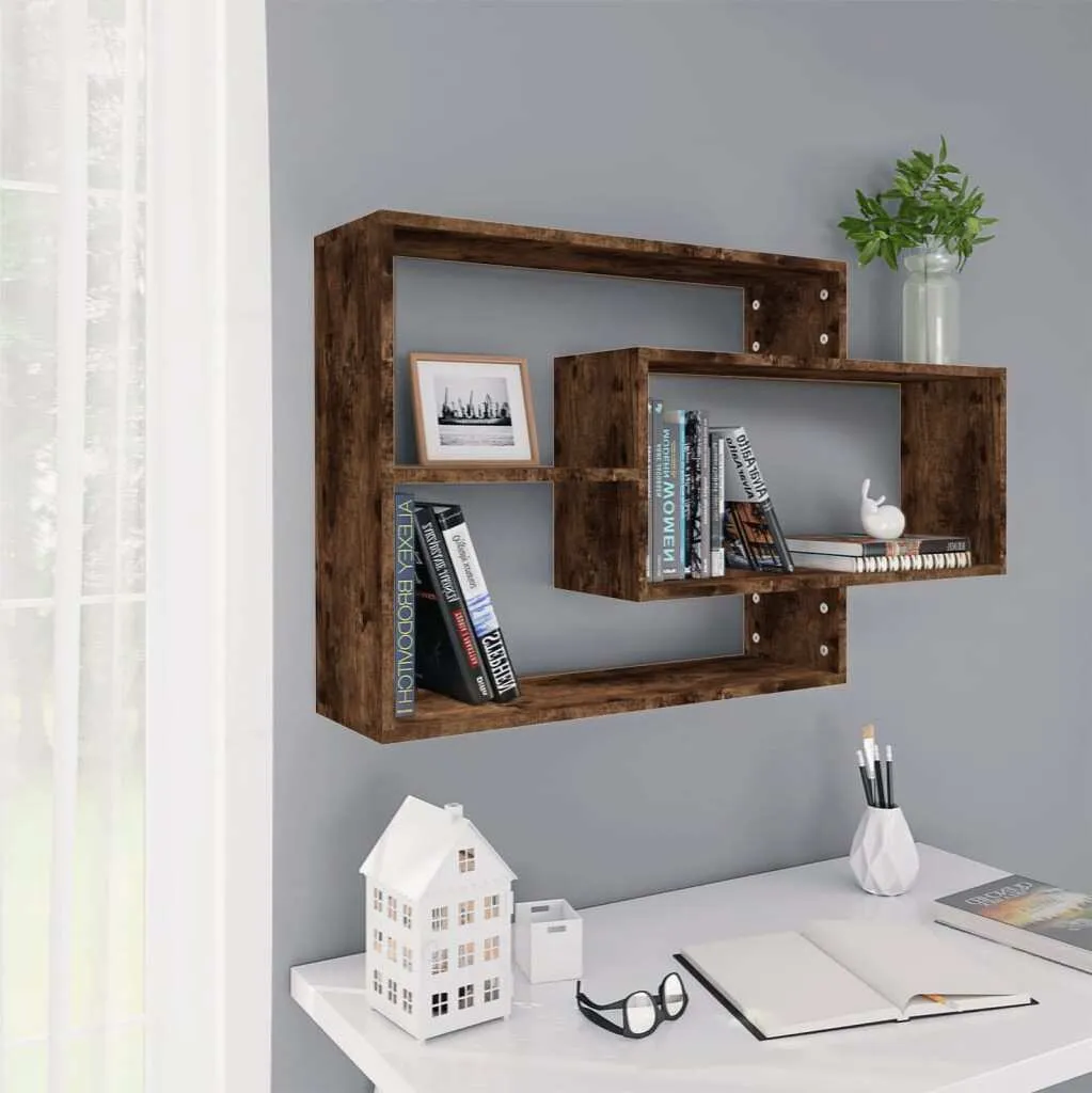 Étagère murale design 104 cm en chêne fumé avec compartiments de stockage - 2