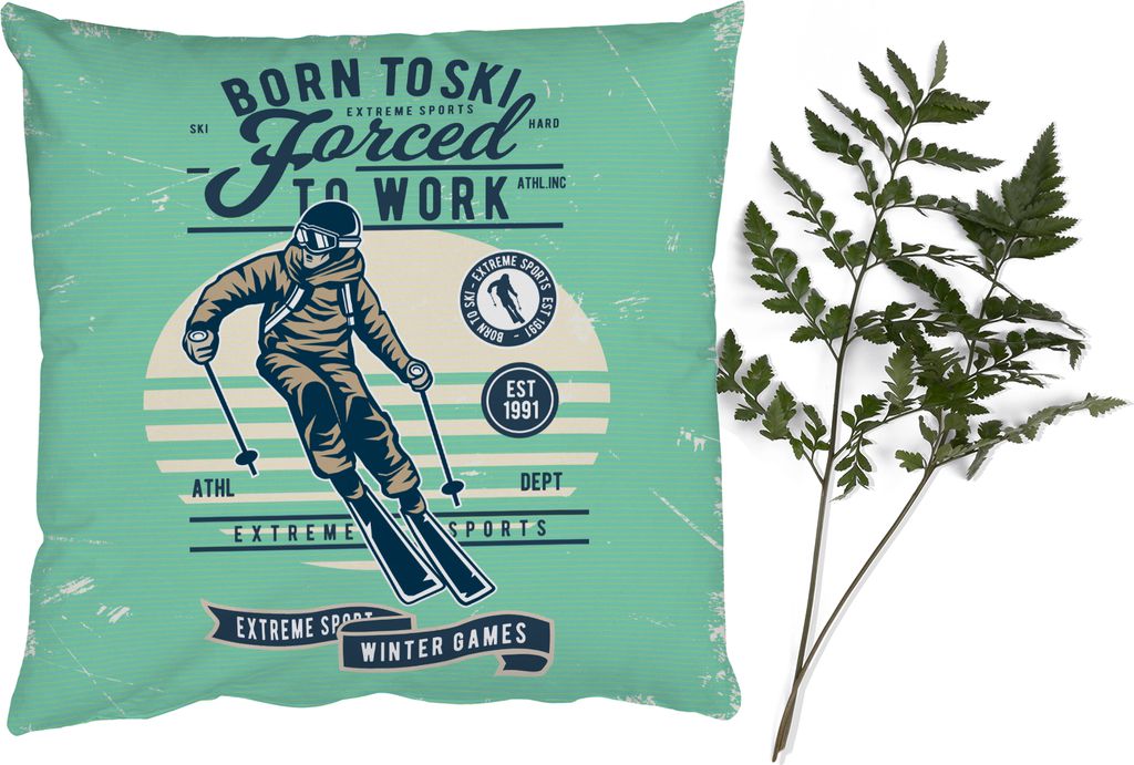 MuchoWow Zierkissen Sofakissen Wohnzimmer Dekokissen 60x60 cm Ski - Sport - Retro - Sitzfläche - Foto Polster