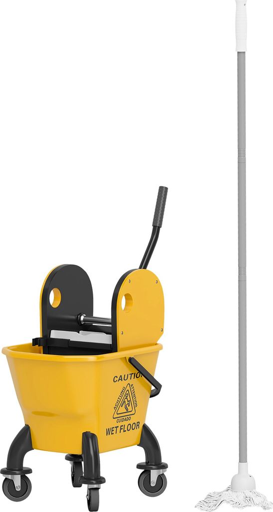 Rollbarer Mopp-Eimer, Wischeimer mit Auswringer und Mopp, 26 Liter, Gelb