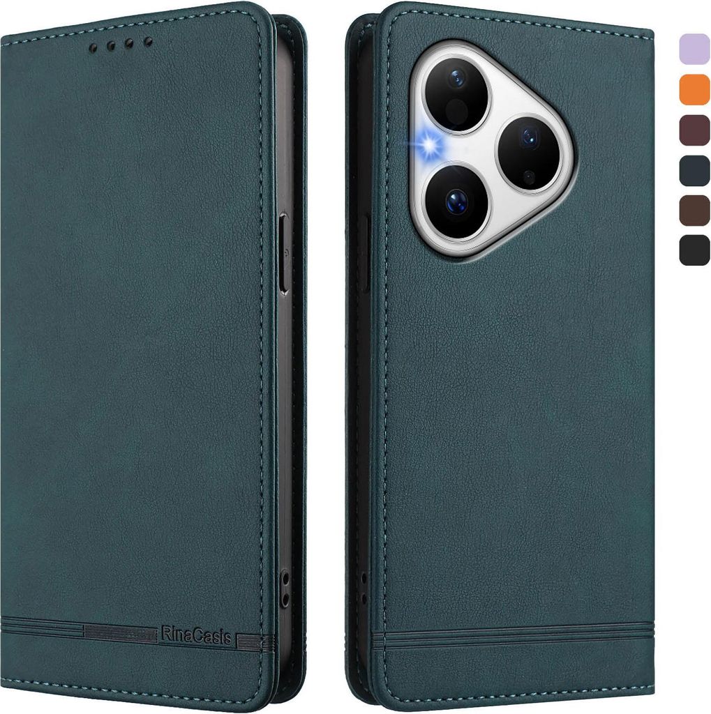 Hülle für Huawei Pura 80, Retro Kunstleder Ständer Klapphülle mit Kartenfächer und Magnetische Grün