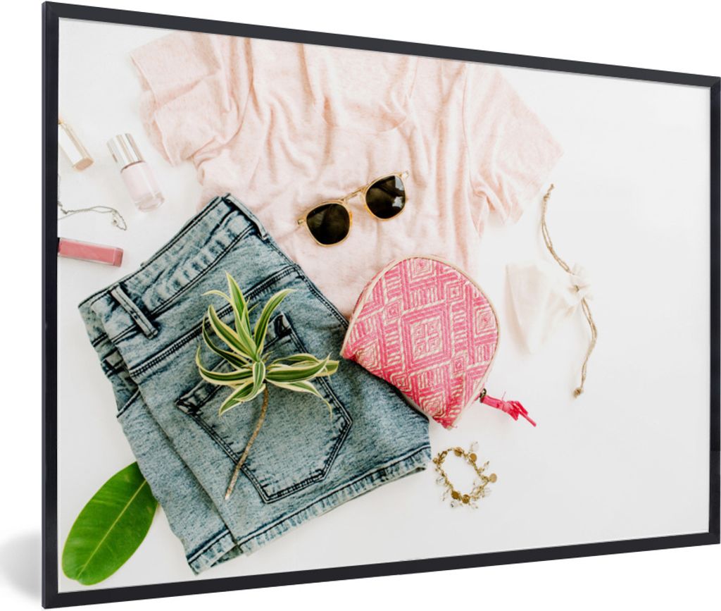 MuchoWow Gerahmtes Poster Kleidung - Sonnenbrille - Hemd 90x60 cm - Poster mit Schwarzem Bilderrahmen Wandposter Rahmen Foto Bilder - Fotorahmen ...