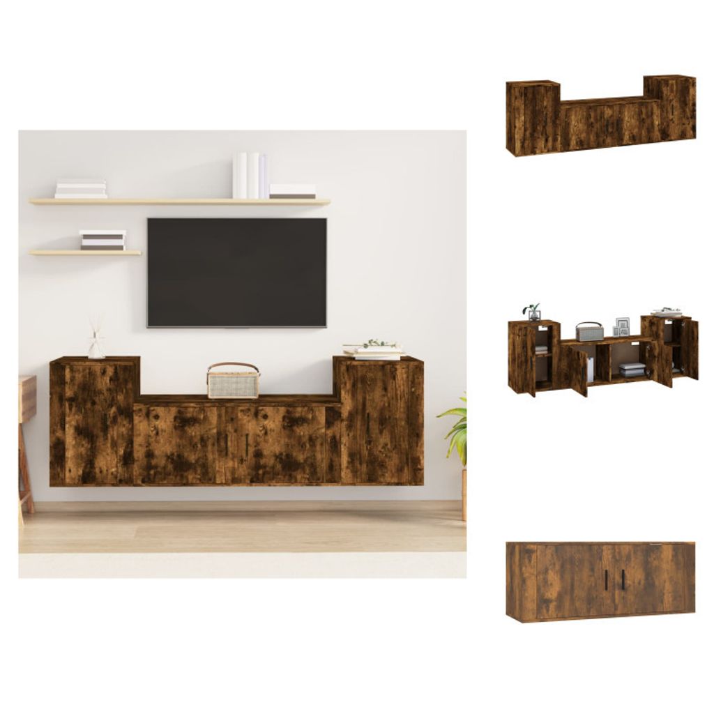 vidaXL 3-tlg. TV-Schrank-Set Räuchereiche Holzwerkstoff - TV-Möbel