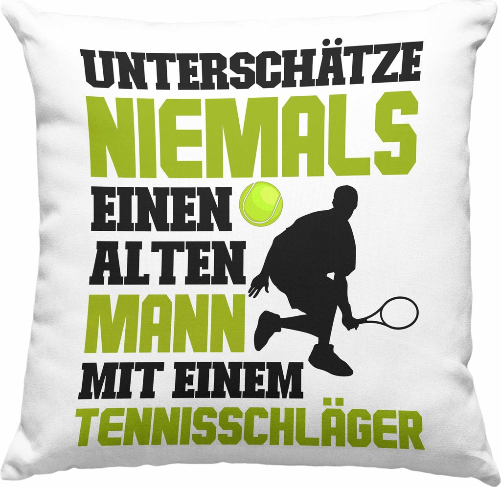 Trendation - Tennis Alter Mann Geschenk Trainer Coach Tennisspieler Geschenkidee Deko-Kissen mit Füllung 40x40 (Blau)