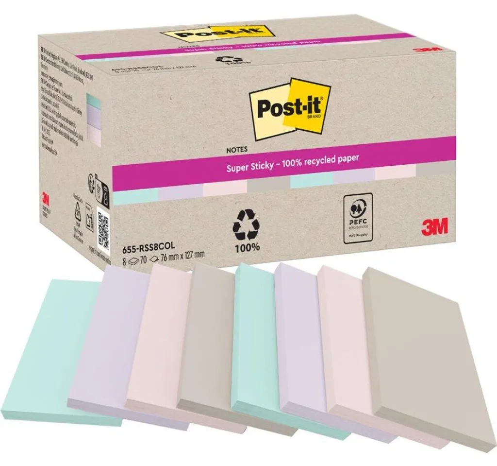 Post-it de Bureau Pastel 655-RSS8COL pour Organisation et Brainstorming