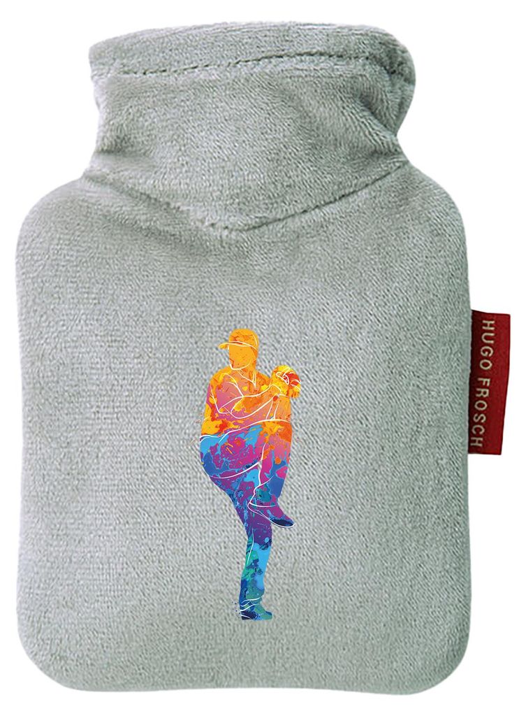 Huuraa Mini-Wärmflasche Baseball Pitcher bunte Silhouette 0,2 Liter Grey Mini Veloursbezug Taschenwärmer Geschenkidee