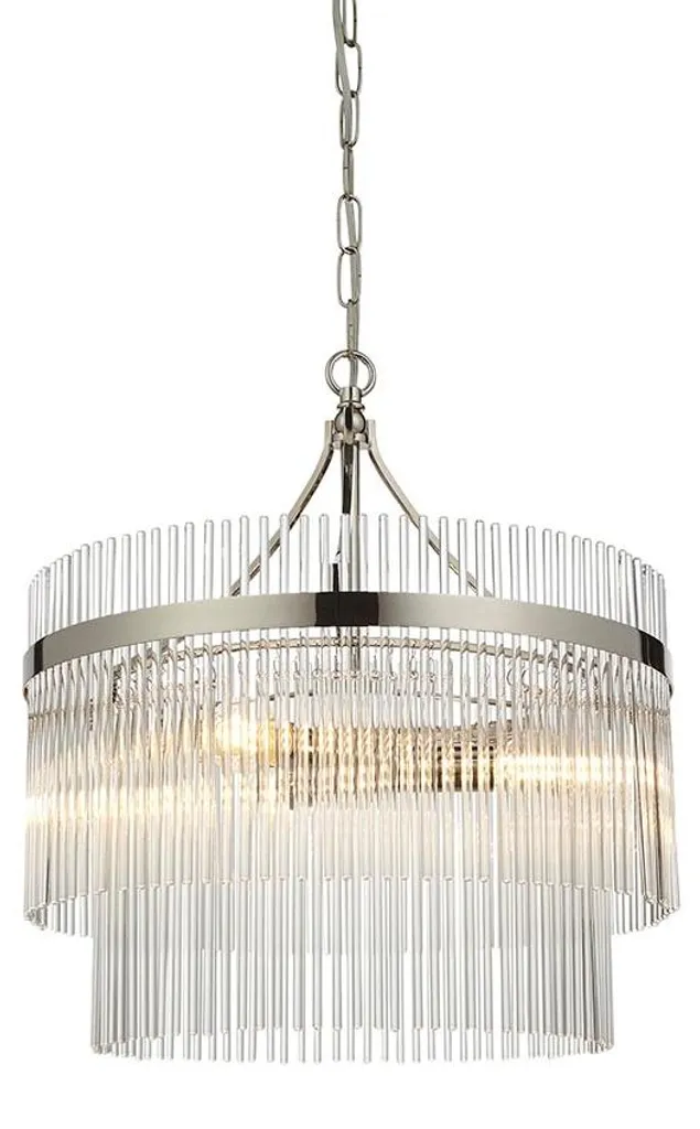 Suspension MARIETTA Design Verre et Nickel 3xE14, Hauteur 168 cm Ajustable