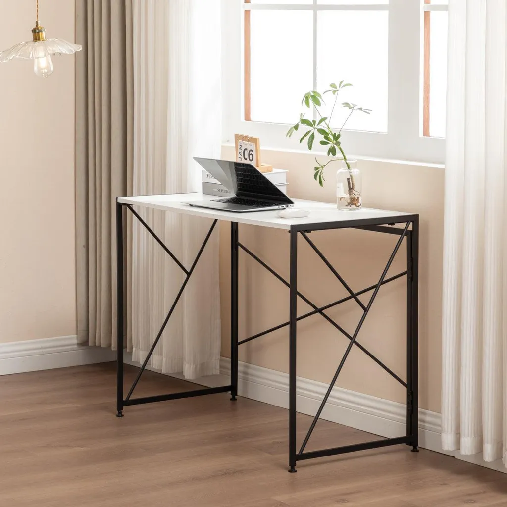Bureau gain de place pliable en 8 secondes - Aspect bois blanc 99cm