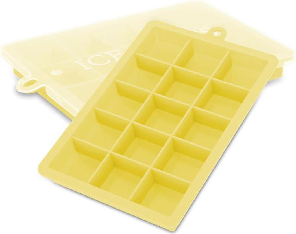 Intirilife 2x Eiswürfelformen in GELB – 2er Set à 15 Fächer Eiswürfel Silikonformen mit Deckel – Flexibler Eiswürfelbehälter Verschließb...