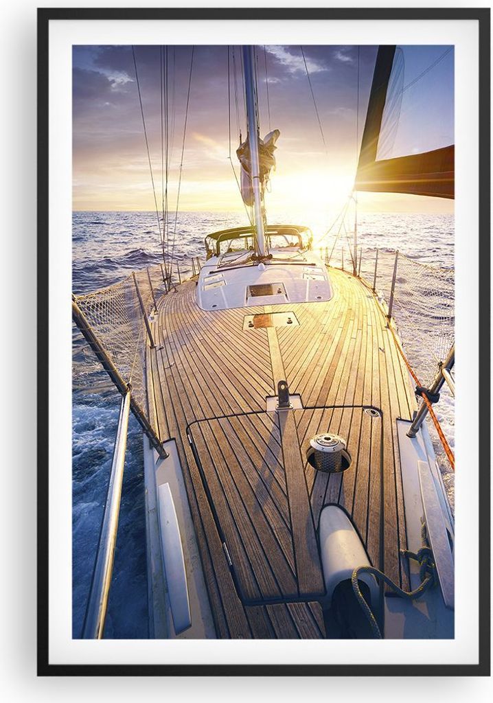 Gerahmtes Poster - Schwarzer Rahmen - Segelboot Meer - 61x91,5 cm - Wand Bild - Wanddeko - Wandbilder - Kunstposter - Wandposter - Bilderrahmen - B...