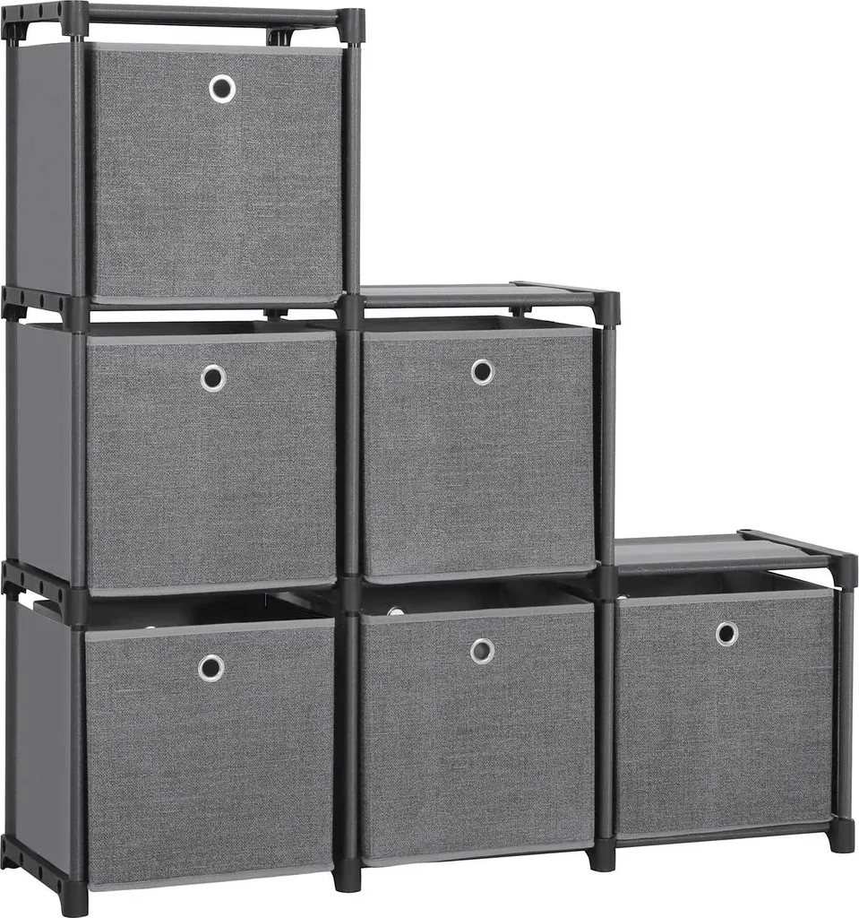 Armoire de rangement 6 cubes LSN66BK avec boîtes en tissu noir 105x105cm
