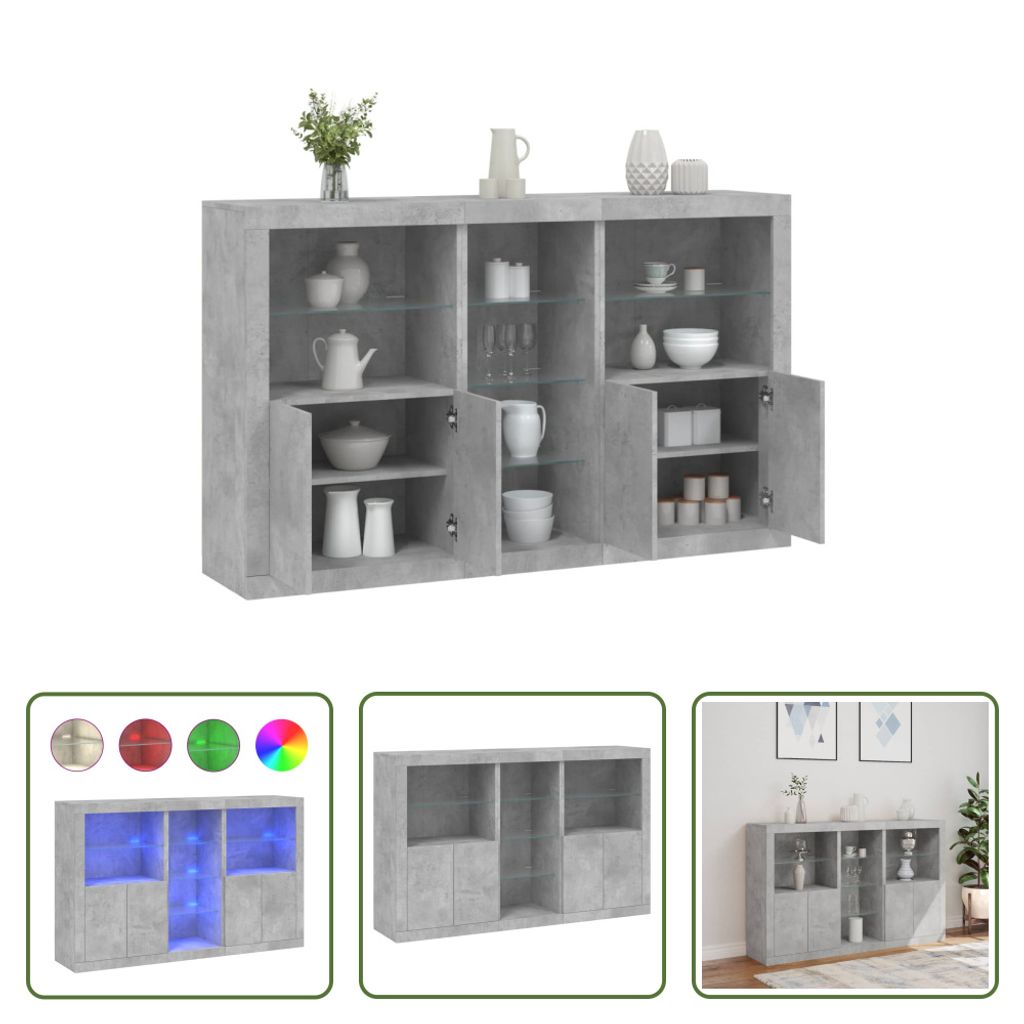 The Living Store Sideboard mit LED-Leuchten Betongrau 162x37x100 cm