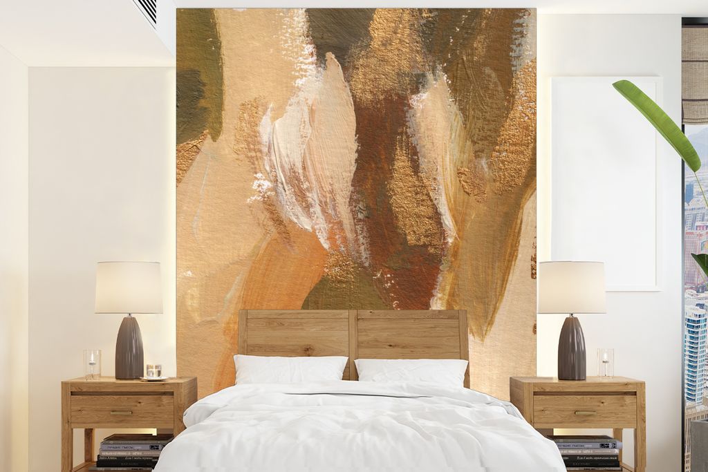 MuchoWow Fototapete für Wohnzimmer oder Schlafzimmer Wandtapete Vinyl Motivtapete Aquarellfarbe - Herbst - Orange - 205x280 cm - Wandbild