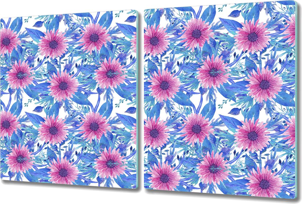 Glas Schneidebrett Herdabdeckplatten Schneideplatten - 2x 40x52 cm - Aquarell Blumen