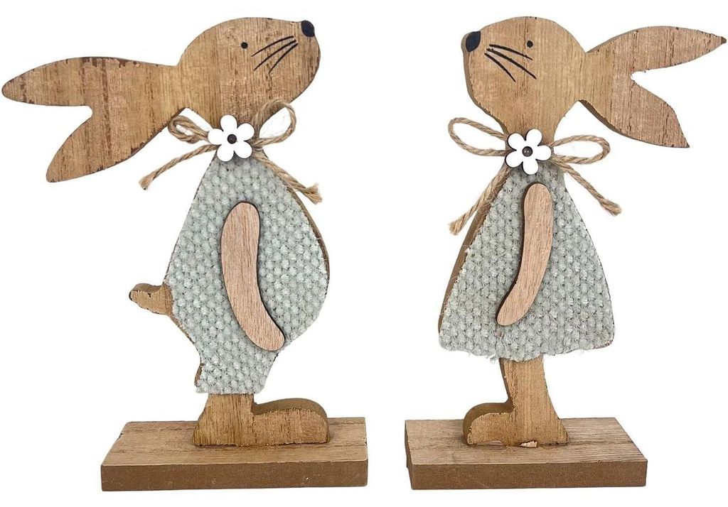 Logbuch-Verlag Holz-Osterhasen 2er-Set zum Stellen 15,5 cm Natur Dekofiguren Ostern Frühlingsdeko Landhausstil