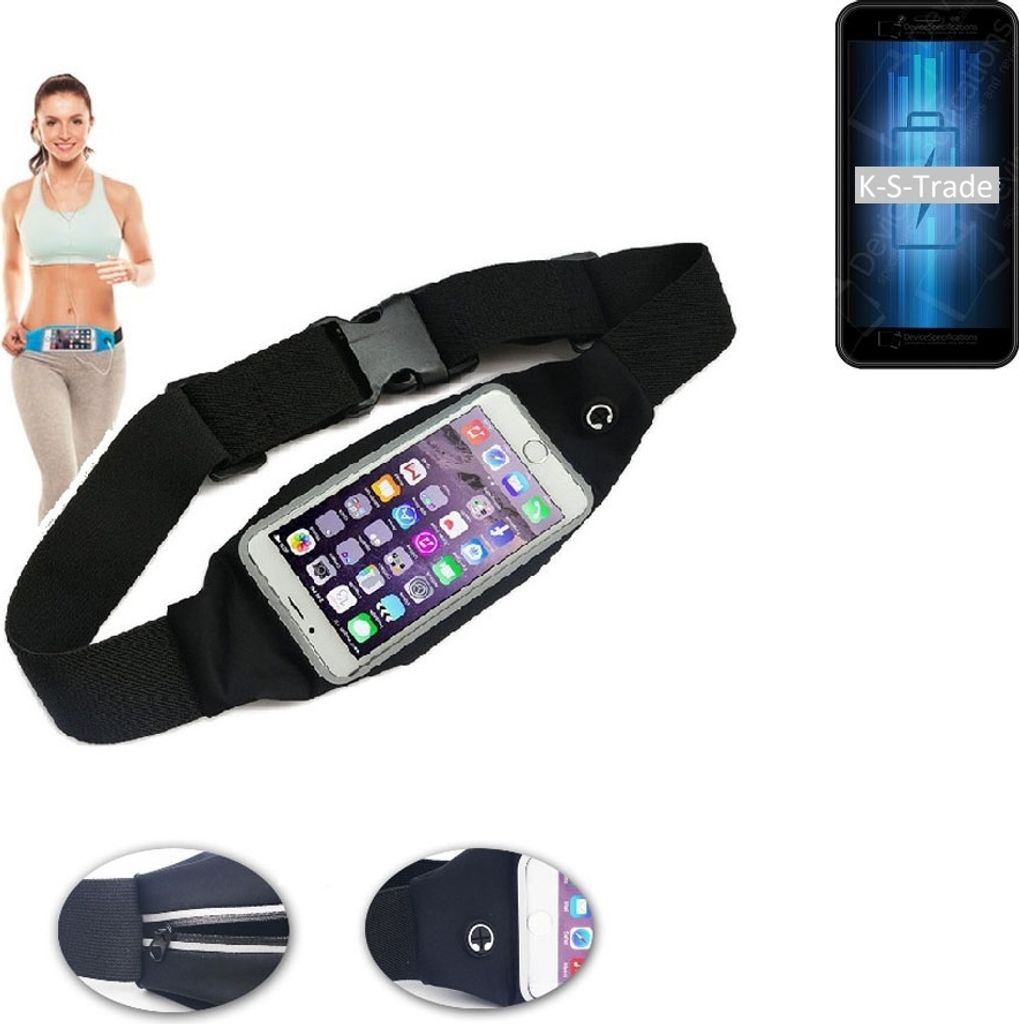 K-S-Trade Jogging-Armband kompatibel mit Energizer Ultimate U505S Gürteltasche Umhängetasche Bauchtasche schwarz Sport Running Jogging Fitness