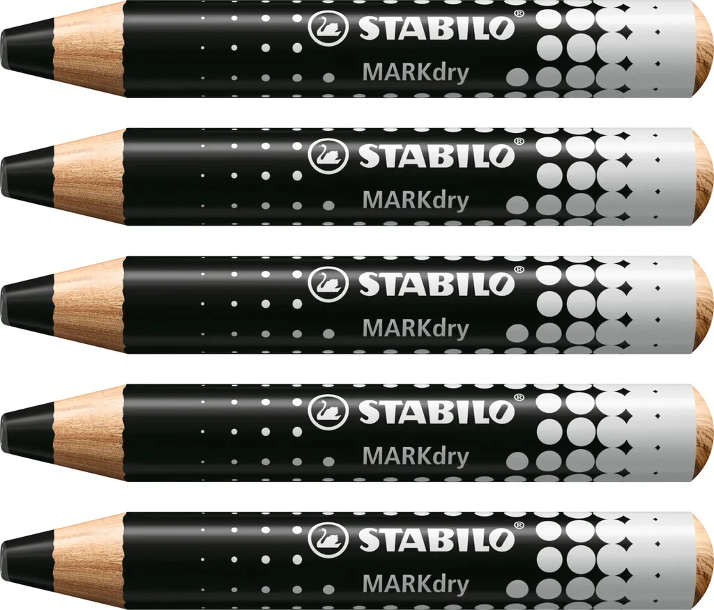 Crayon pour Tableau Blanc Stabilo Markdry Noir - Idéal Enseignement - x5