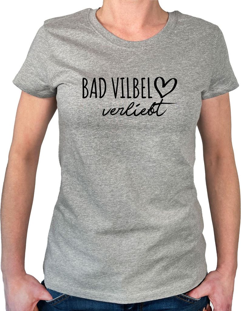 Huuraa Damen T-Shirt Bad Vilbel verliebt XL Sport Grey Bio Baumwolle Fairtrade Damenshirt Geschenkidee