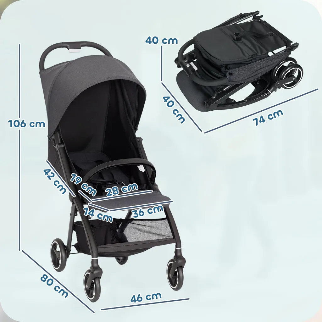 Poussette pliable grise avec harnais de sécurité à 5 points ajustable - 3