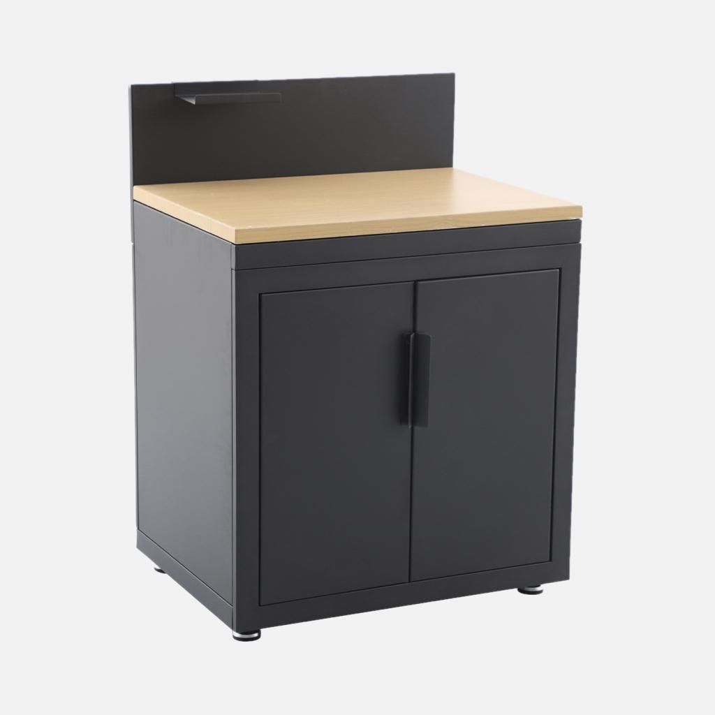 sweeek - Außenküche Stahl und Holzdekor 2 Türen 1 Haken B 80 cm - Schwarz