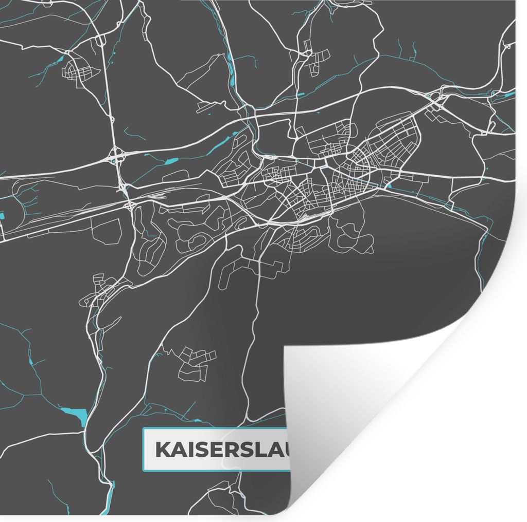 MuchoWow Wandtattoo Wandsticker Wandaufkleber Stadtplan - Karte von Deutschland - Blau - Kaiserslautern - Karte 30x30 cm Selbstklebend und Reposi...