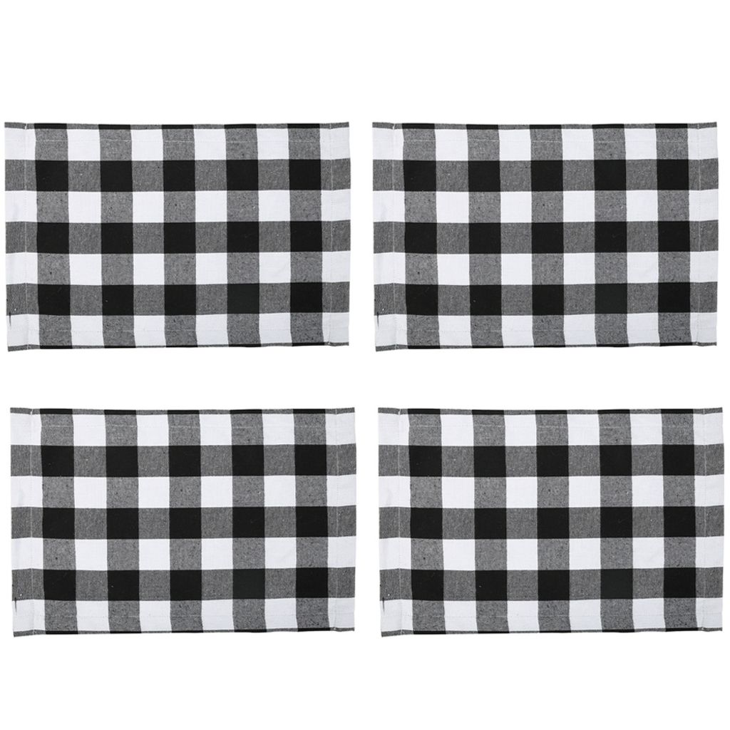 4 Weihnachts-Platzdeckchen Kariert In Schwarz-Rot – 30x45 Cm, Aus Leinenstoff, Für Tischdekoration