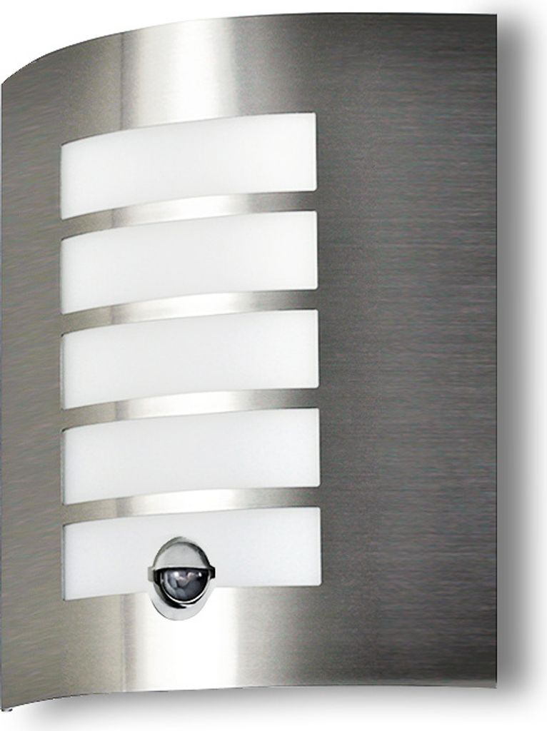 Halogen Wandlampe mit Bewegungsmelder 180° Aussenleuchte E27 Fassung max. 15W Außenlampe AREK.S Silber Alu Chrom