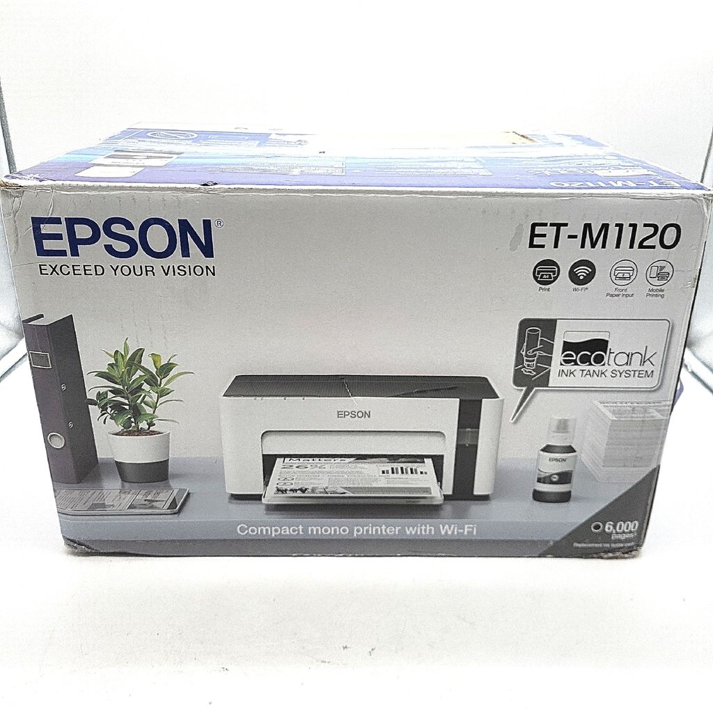 The image shows the retail packaging of an Epson EcoTank ET-M1120 printer.
