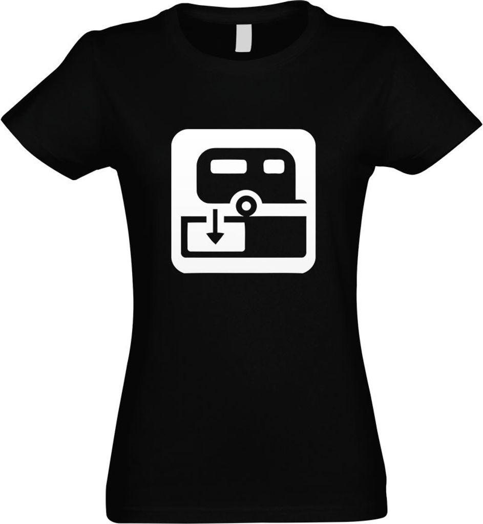 Kiwistar - T-Shirt tailliert - Damen - schwarz - Wohnwagen entleeren Piktogramme - mit Motiv Bedruckt - Funshirt Design - Sport - Freizeit - Damen - L
