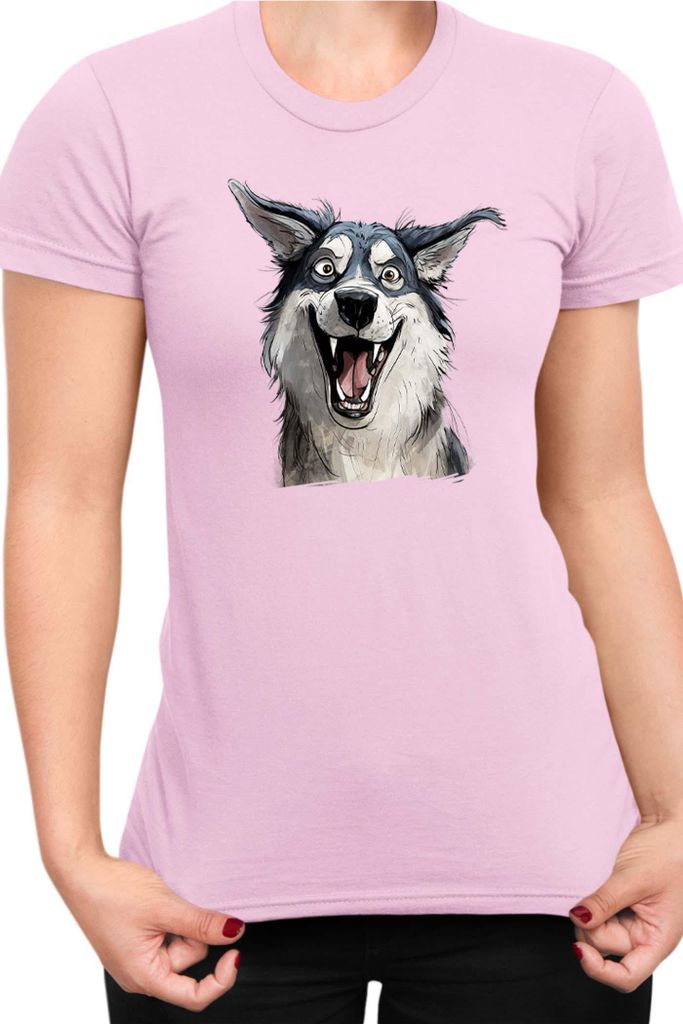 Damen T-Shirt Funny Dogs Breeds Siberian Husky Dog Breed, Lady XS / Hellrosa