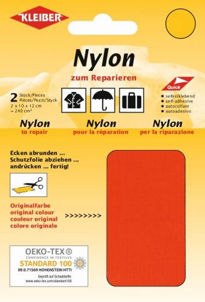 KLEIBER Nylon-Flicken selbstklebend neonorange 2 Stück Produktbild 