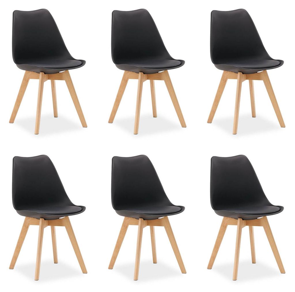 Küchenstuhl 6er Set Schwarz Schalenstuhl Kunststoff Holzbeine Esszimmerstuhl Skandinavisch