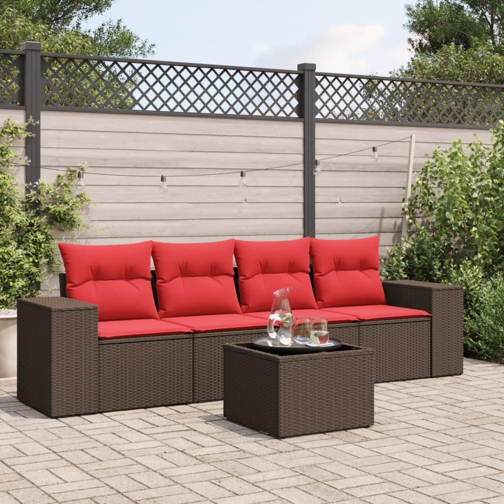Maison Exclusive - 5-teiliges Gartensofa-Set mit Kissen, braun, Polyrattan