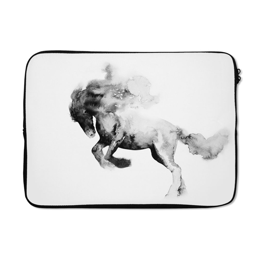 MuchoWow Laptop Hülle 14 ZollGemälde - Pferd - Tiere - Ölfarbe - Schwarz - Weiß Laptoptasche - Laptoptasche - Stoßsicher - Schutzhaube