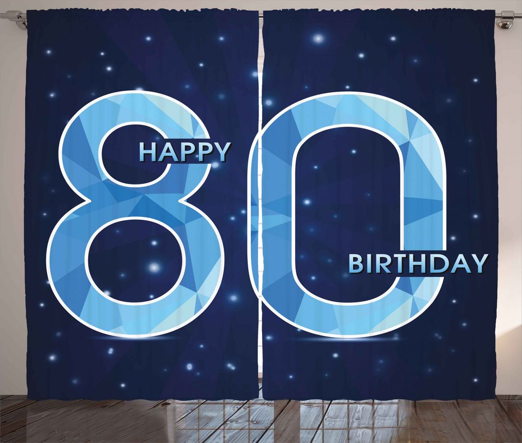 ABAKUHAUS Geburtstag Rustikaler Vorhang, Partymotto und Sterne, Wohnzimmer Universalband Gardinen mit Schlaufen und Haken, 280 x 225 cm, Marineblau...