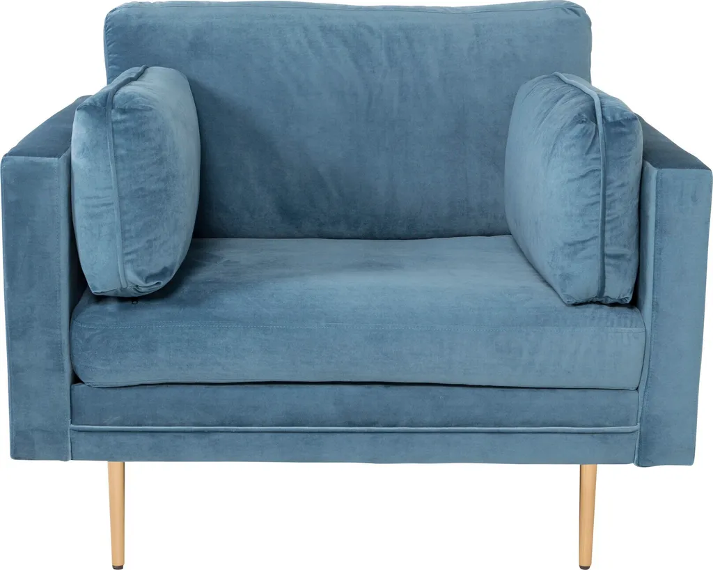 Boom Fauteuil en velours bleu canard au design moderne pour le salon