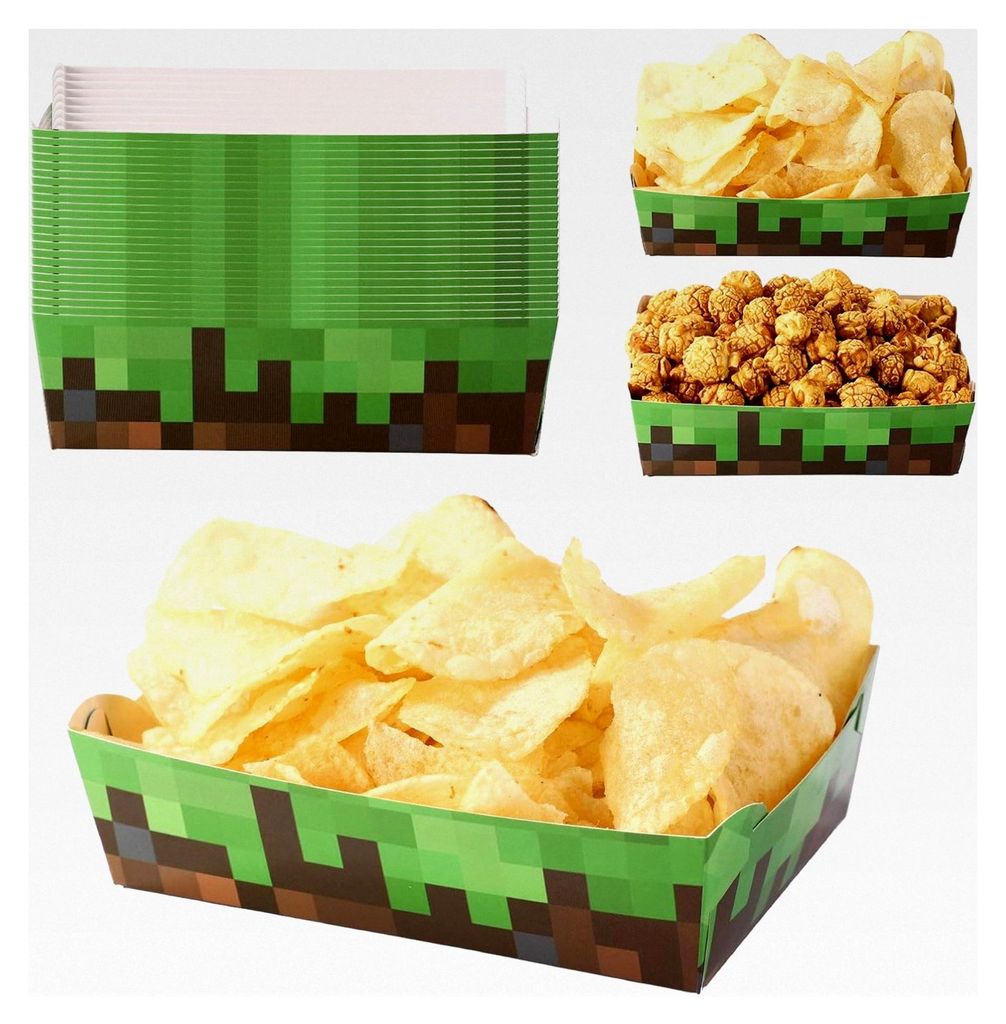 24 Stück Party-Tabletts mit Miner-Motiv, wasserfest und fettdicht, braunes und grünes Papier, Snackzubehör für Geburtstagsfeiern